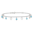 Sterling Silver 9 inch Heart and Blue Glass Plus1in ext. Anklet