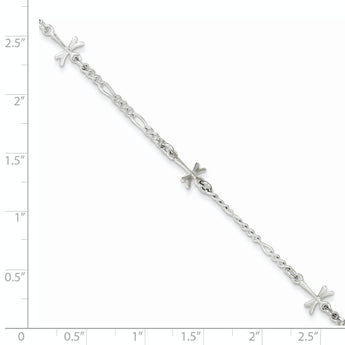 Sterling Silver Polished Dragonfly 8in Plus 1in ext. Anklet