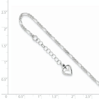 Sterling Silver Polished Heart 9in Plus 1in Ext. Anklet