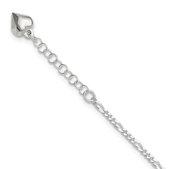 Sterling Silver Polished Heart 9in Plus 1in Ext. Anklet