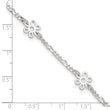Sterling Silver Polished Flower 9in Plus 1in Ext. Anklet