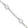 Sterling Silver Polished Flower 9in Plus 1in Ext. Anklet