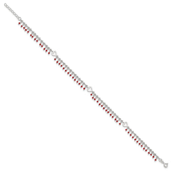 Sterling Silver Red Beads 10in Plus 1in Ext. Anklet - Birthstone Company