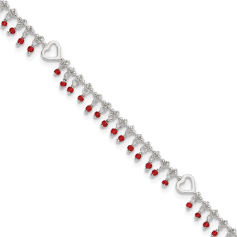 Sterling Silver Red Beads 10in Plus 1in Ext. Anklet