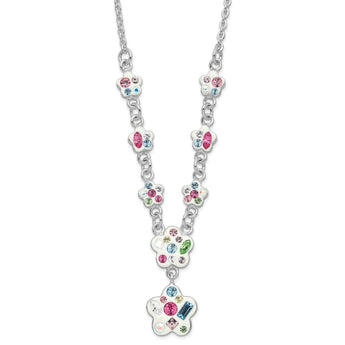 Sterling Silver Stellux Multicolor Crystal Flower w/ 2in ext. Necklace