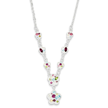 Sterling Silver 925 Multi-Color Crystal Flower Pendant Necklace 20in Elegant Design - 23.5