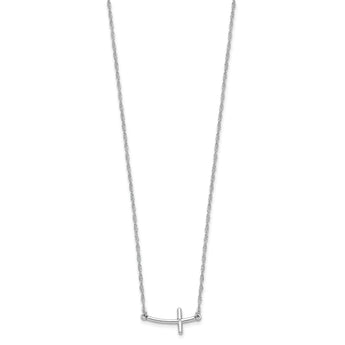 Sterling Silver Rhodium-plated Small Sideways Curved Cross Necklace