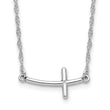 Sterling Silver Rhodium-plated Small Sideways Curved Cross Necklace