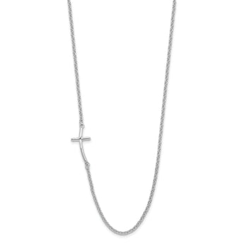 Sterling Silver Rhodium-plated Small Off-Set Sideways Curved Cross Necklace