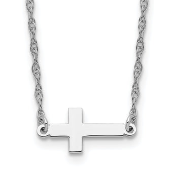 Sterling Silver Rhodium-plated Small Sideways Cross Necklace