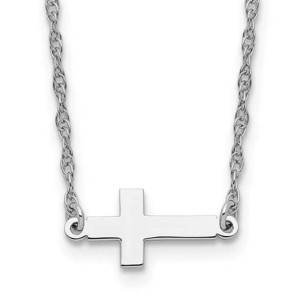 Sterling Silver Rhodium-plated Small Sideways Cross Necklace