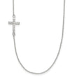 Sterling Silver Rhod-pltd CZ Offset Sideways Cross w/2in Ext Necklace