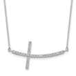 Sterling Silver Rhodium-plated CZ Sideways Cross w/2in Ext Necklace