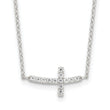 Sterling Silver Rhodium-plated CZ Sideways Cross w/2in Ext Necklace