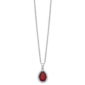 Sterling Silver Rhodium Polished Garnet & CZ Necklace - Birthstone Company