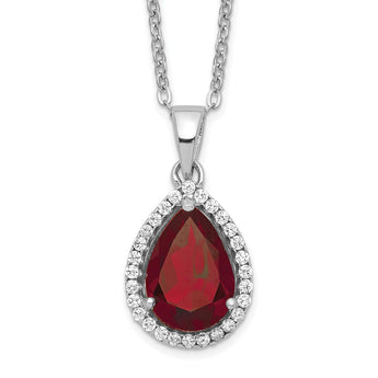 Sterling Silver Rhodium Polished Garnet & CZ Necklace - Birthstone Company
