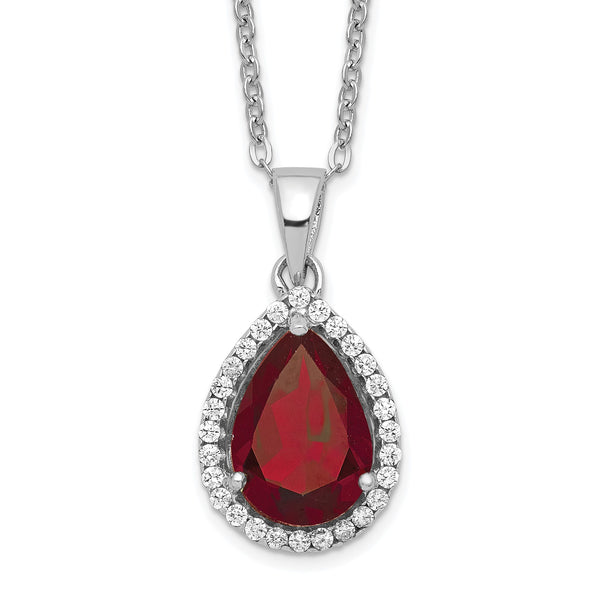 Sterling Silver Rhodium Polished Garnet & CZ Necklace - Birthstone Company