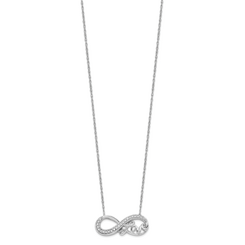 Sterling Silver Rhodium Diam. Infinity Symbol LOVE Necklace