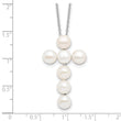 Sterling Silver Rhodium-plated 6-7mm White Button Freshwater Cultured Pearl Cross 17 inch Necklace
