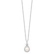 Sterling Silver Rhodium-plated 10-11mm White Button Freshwater Cultured Pearl and CZ 17 inch Necklace