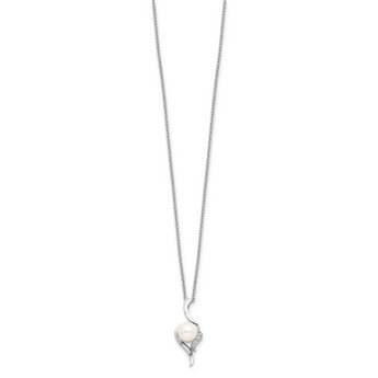 Sterling Silver Rhodium-plated 6-7mm White Semi-Round Freshwater Cultured Pearl and CZ 17 inch Necklace