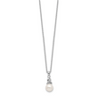 Sterling Silver Rhodium-plated 6-7mm White Near-Round Freshwater Cultured Pearl and CZ 17 inch Necklace