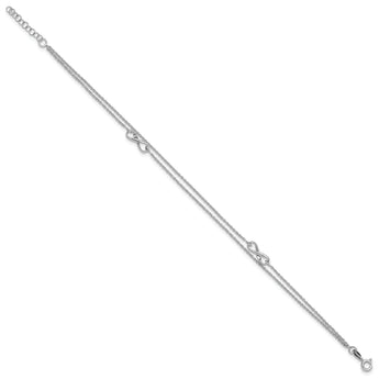 Sterling Silver Rhodium-plated 2-Strand 9in Plus 1in ext. Infinity Anklet