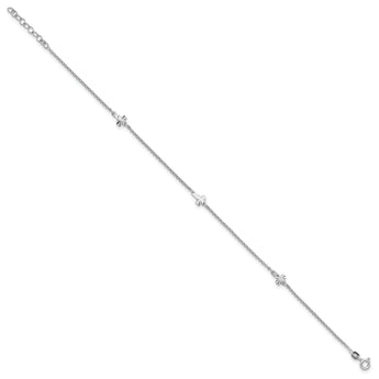 Sterling Silver Rhod-plated Diamond-cut Crosses 9in Plus 1in Ext. Anklet