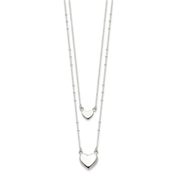 Sterling Silver Polished Double Heart Dangle 18in Necklace - Birthstone Company