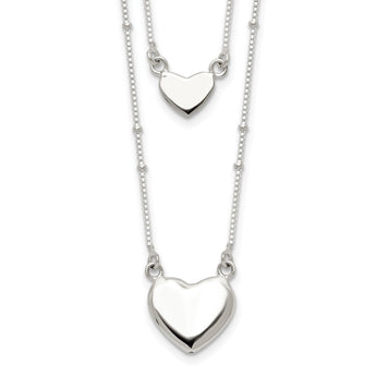 Sterling Silver Polished Double Heart Dangle 18in Necklace - Birthstone Company