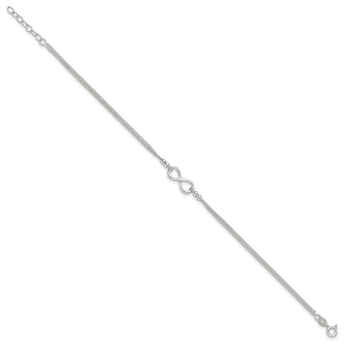 Sterling Silver 2-Strand Beaded Infinity Symbol 9in Plus 1in ext. Anklet