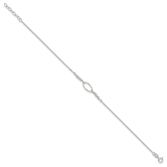 Sterling Silver Oval and Beaded 9in Plus 1in ext. Anklet