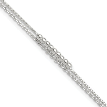 Sterling Silver 2-Strand Beaded 9in Plus 1in ext. Anklet