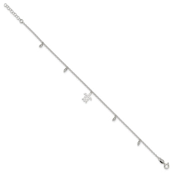 Sterling Silver Turtle Dangle Beads 9in Plus 1in Ext. Anklet