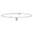 Sterling Silver Rhodium-plated CZ and Palm Tree 9in Plus 1in Ext. Anklet