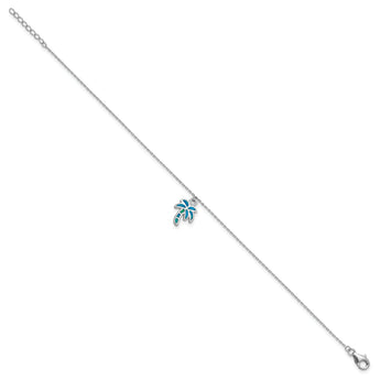 Sterling Silver Rhodium-plated Created Opal Palm Tree 9 inch with a 1 inch extention Anklet - Birthstone Company