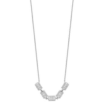 Sterling Silver Rhodium-plated Baguette CZ Bars w/ 1in ext. Necklace
