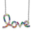 Prizma Sterling Silver Rhodium-plated 16 inch Colorful CZ LOVE Necklace with 2 inch Extender