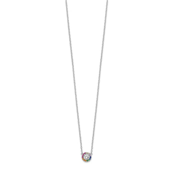 Prizma Sterling Silver Rhodium-plated 16 inch White and Colorful CZ Circle Necklace with 2 inch Extender