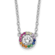 Prizma Sterling Silver Rhodium-plated 16 inch White and Colorful CZ Circle Necklace with 2 inch Extender