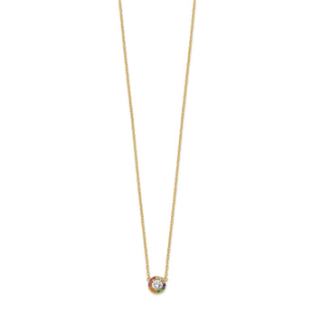 Prizma Sterling Silver Gold-tone 14K Flash Gold-plated 16 inch White and Colorful CZ Circle Necklace with 2 inch Extender
