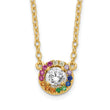 Prizma Sterling Silver Gold-tone 14K Flash Gold-plated 16 inch White and Colorful CZ Circle Necklace with 2 inch Extender