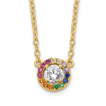 Prizma Sterling Silver Gold-tone 14K Flash Gold-plated 16 inch White and Colorful CZ Circle Necklace with 2 inch Extender