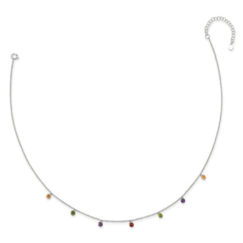 Prizma Sterling Silver Rhodium Plated 16 inch Dangling Colorful CZ Necklace with 2 inch Extender