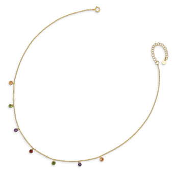 Prizma Sterling Silver Gold-tone 14K Flash Gold-plated 16 inch Dangling Colorful CZ  Necklace with 2 inch Extender