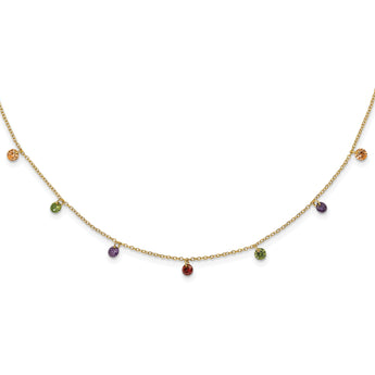 Prizma Sterling Silver Gold-tone 14K Flash Gold-plated 16 inch Dangling Colorful CZ  Necklace with 2 inch Extender