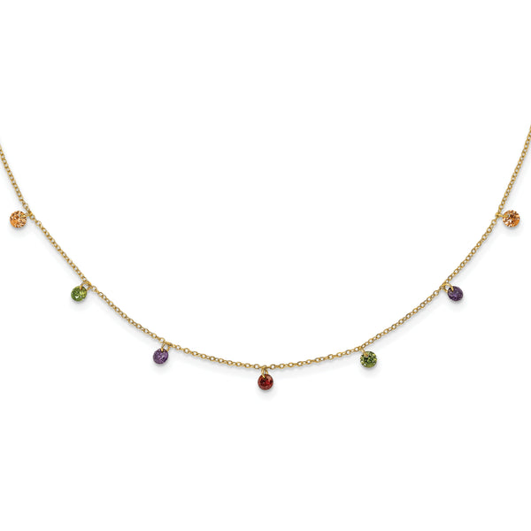 Prizma Sterling Silver Gold-tone 14K Flash Gold-plated 16 inch Dangling Colorful CZ  Necklace with 2 inch Extender