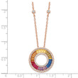 Prizma Sterling Silver Rose-tone 14K Flash Rose Gold-plated 16 inch Colorful Baguettes CZ Circle Necklace with 2 inch Extender