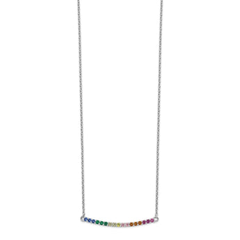 Prizma Sterling Silver Rhodium-plated 18 inch Colorful CZ Curved Bar Necklace