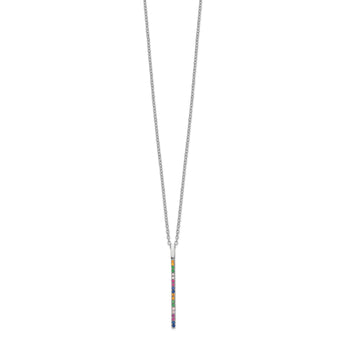 Prizma Sterling Silver Rhodium-plated 16 inch Colorful CZ Vertical Bar Necklace with 2 inch Extender
